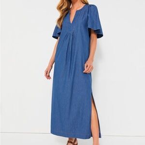 POMANDER PLACE Denim Finley Flutter Sleeve Maxi Dress